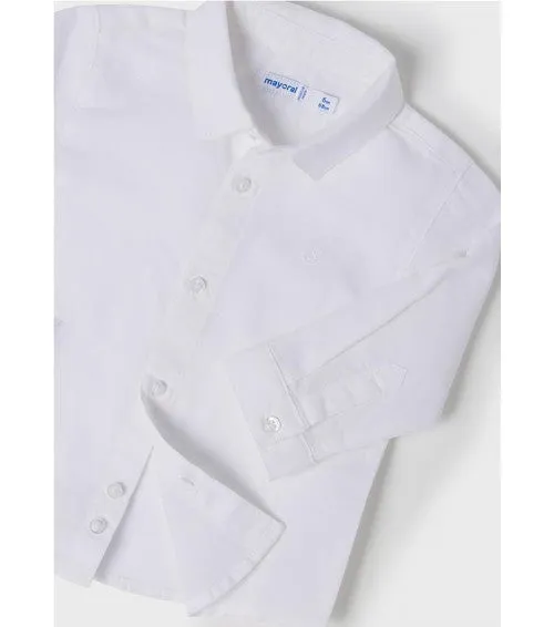 Mayoral Boys Linen Blend Dress Shirt in White (w/ Tiny Blue Dots Lining) Size 6M to 24M