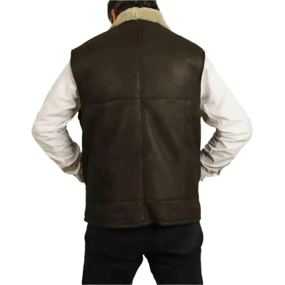 Men's Greenish Sheepskin Leather Gilet