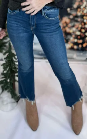 MICA High Rise Crop Flare w/ Uneven Hem Denim Jeans