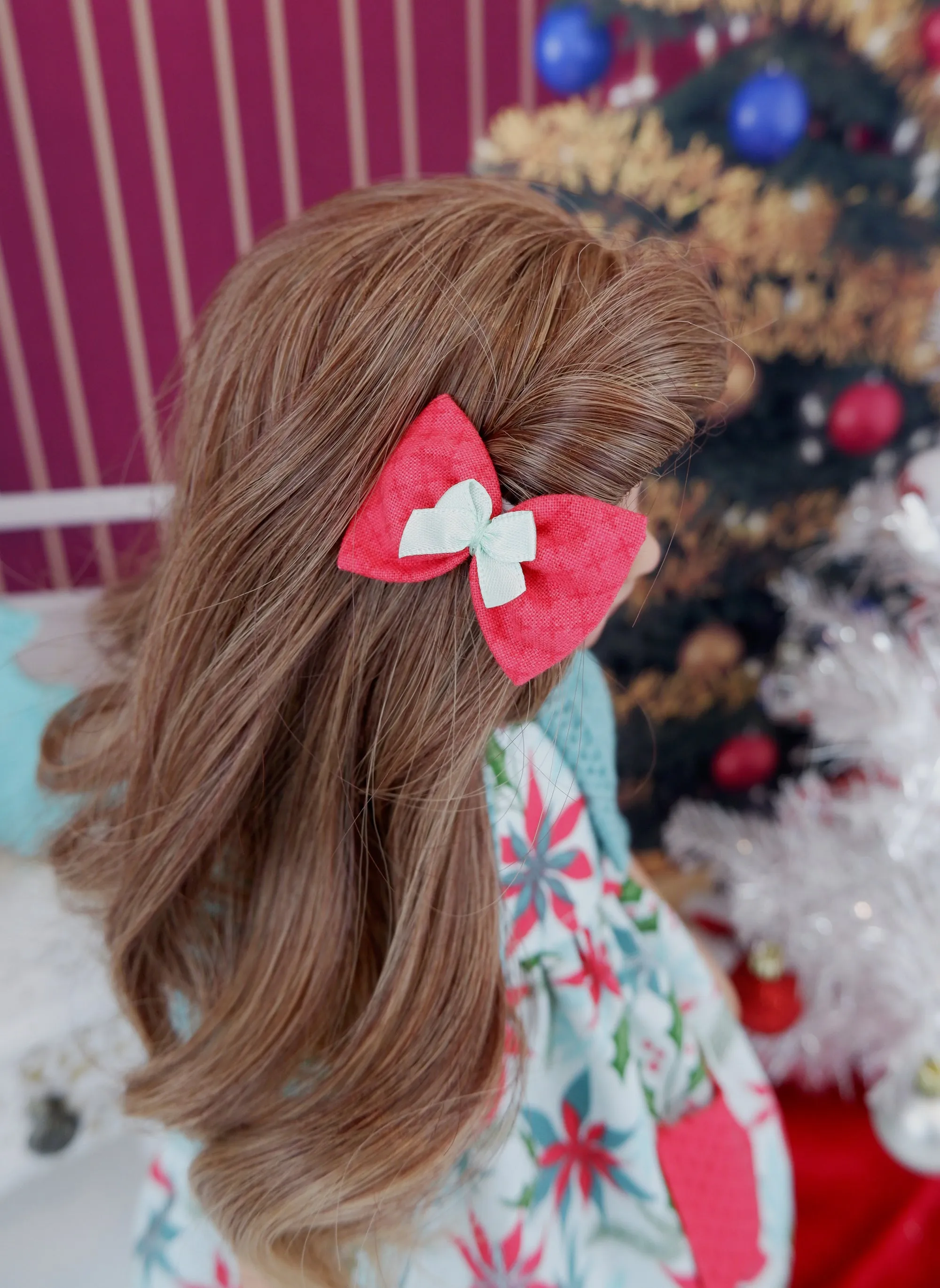 Mid Century Poinsettias - dress with sweater & boots for Ruby Red Fashion Friends doll