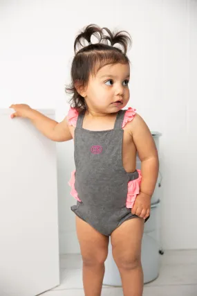 Mila Frill Overall - Grey/Bright Pink
