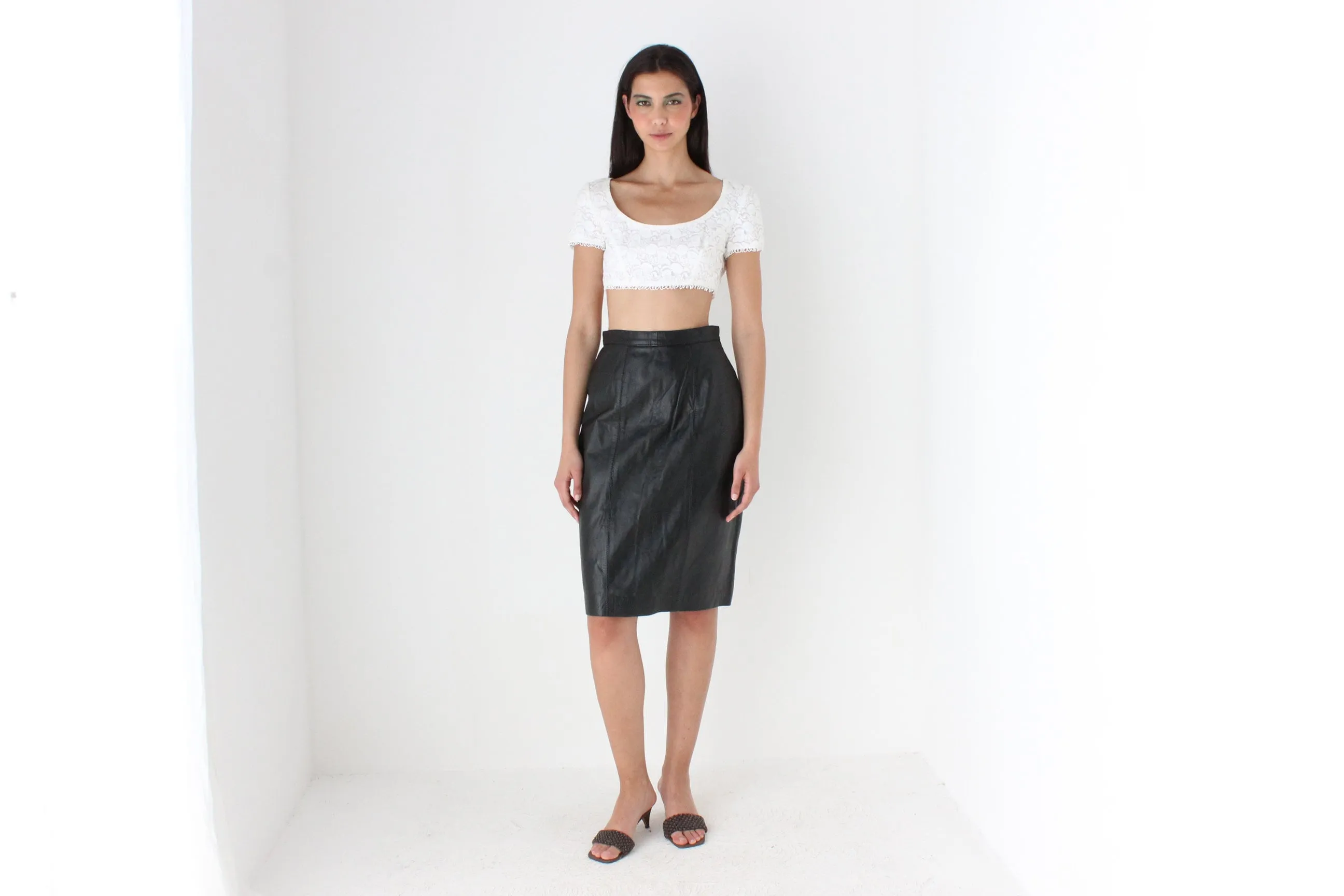 Minimal 80s Leather Pencil Skirt by Bruno Valli, Made in Italy
