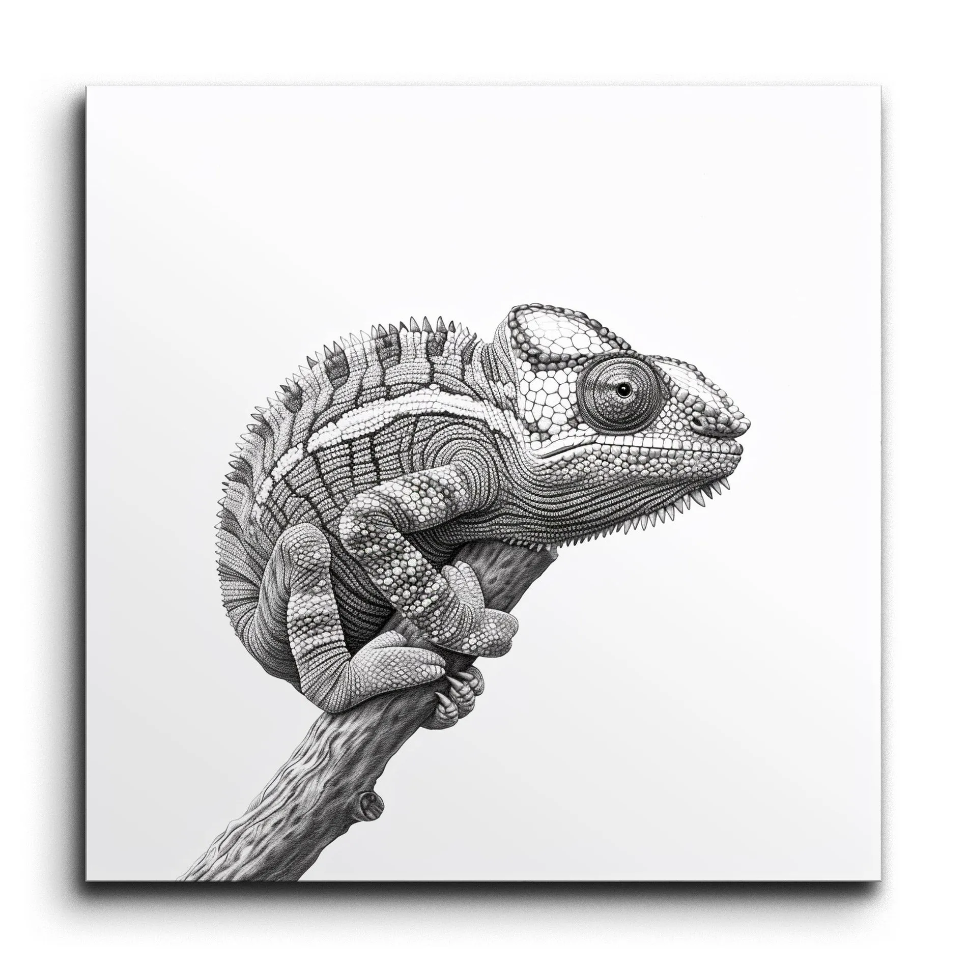 Monochrome Chameleon: Intricate Line Art Masterpiece
