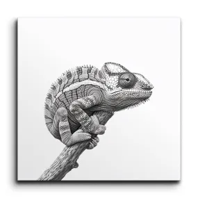 Monochrome Chameleon: Intricate Line Art Masterpiece