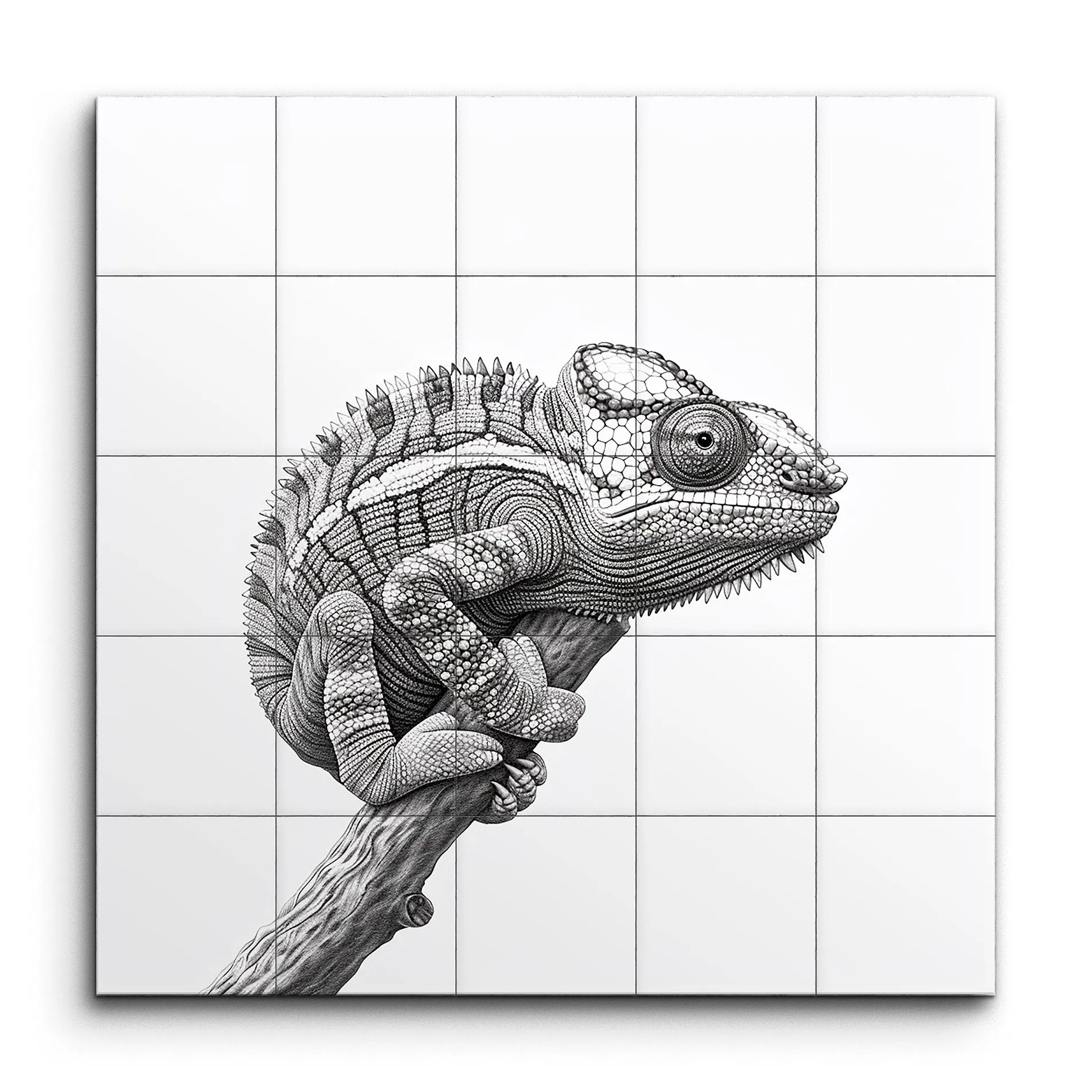Monochrome Chameleon: Intricate Line Art Masterpiece