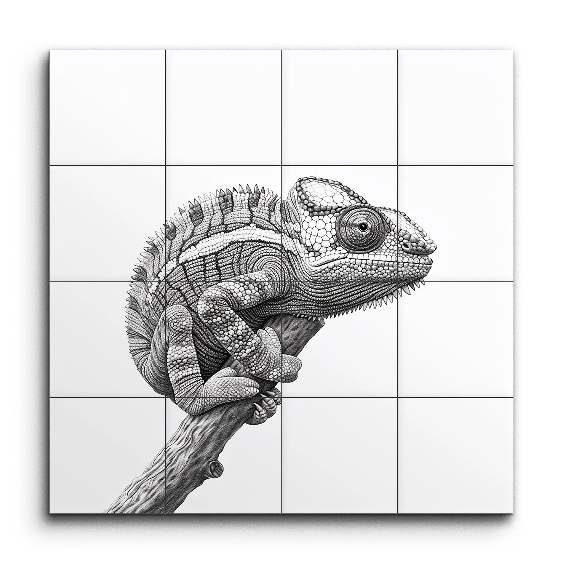Monochrome Chameleon: Intricate Line Art Masterpiece