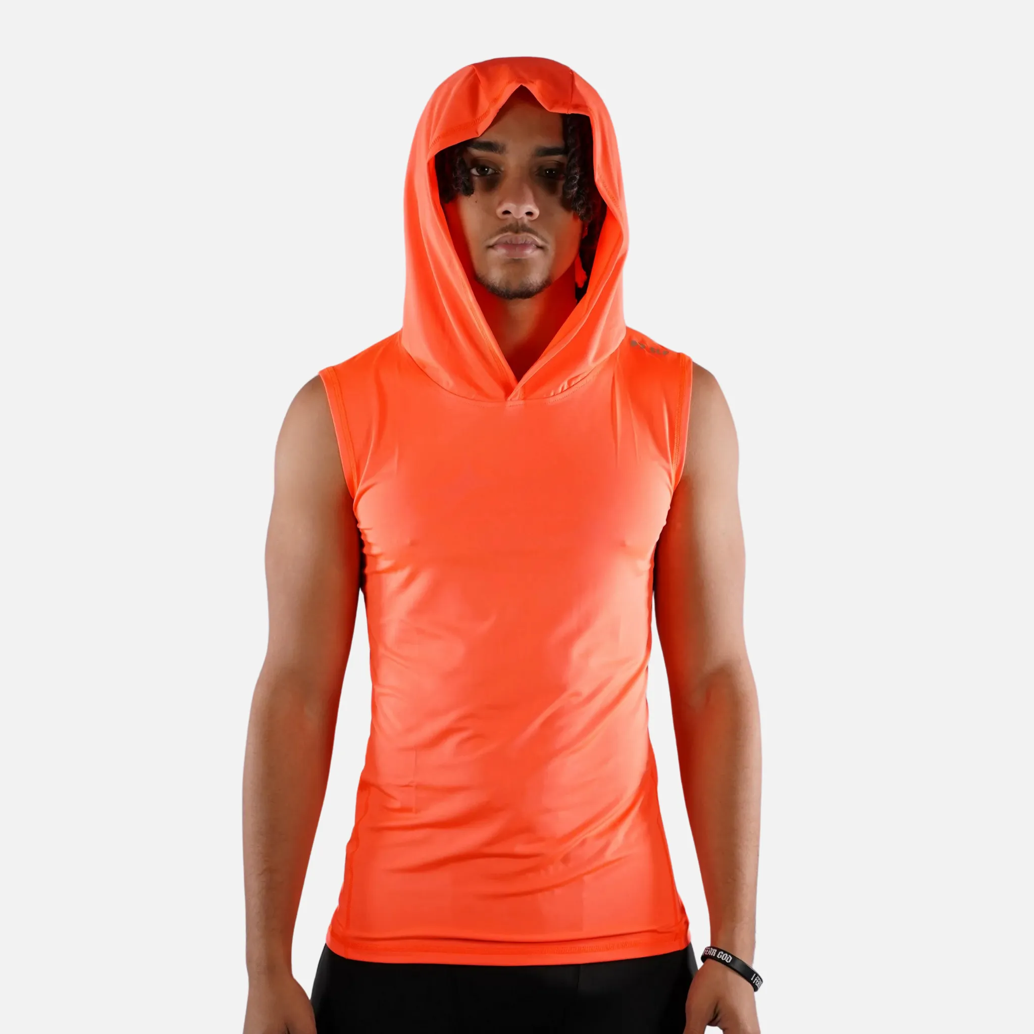 Neon Orange Sleeveless Compression Hoodie