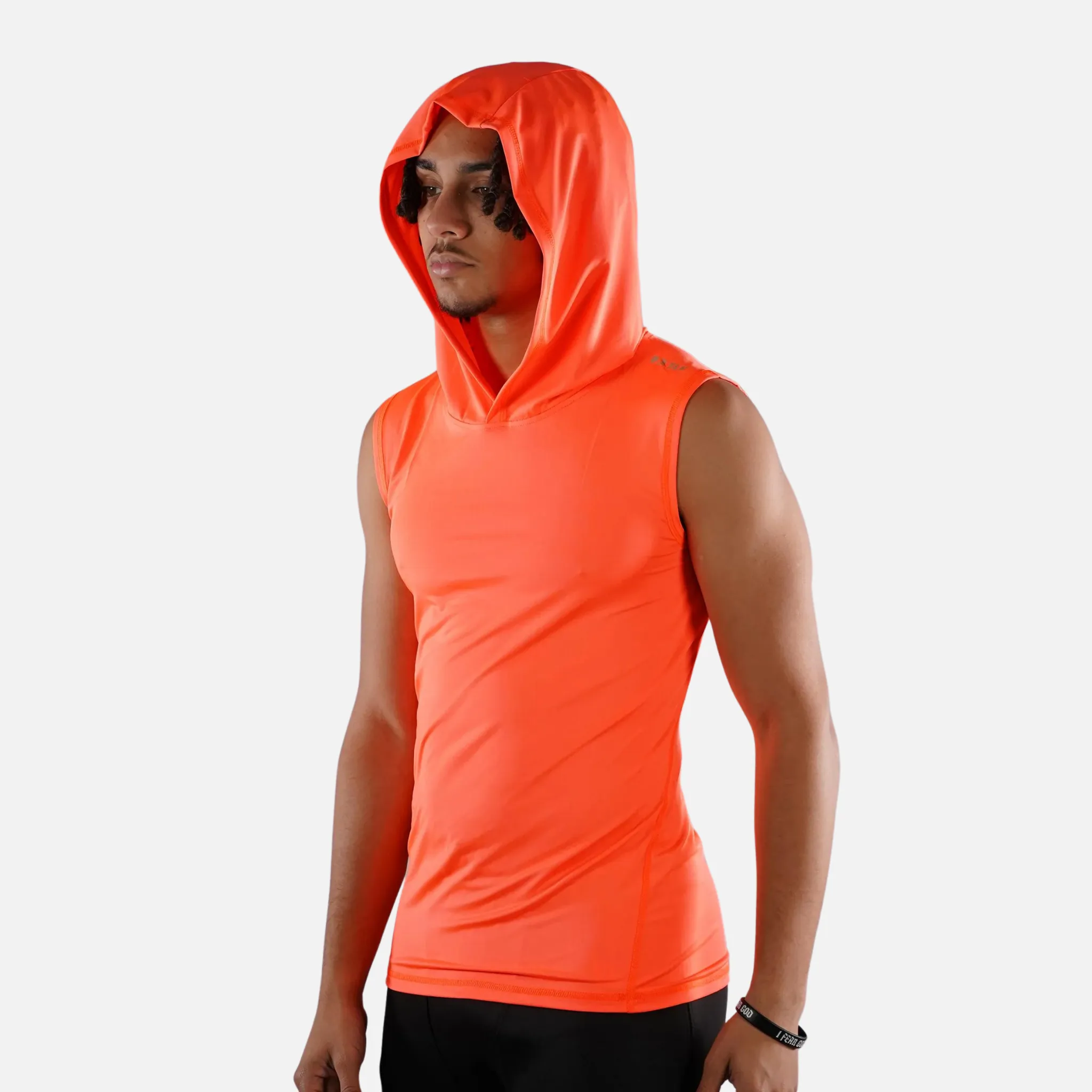 Neon Orange Sleeveless Compression Hoodie