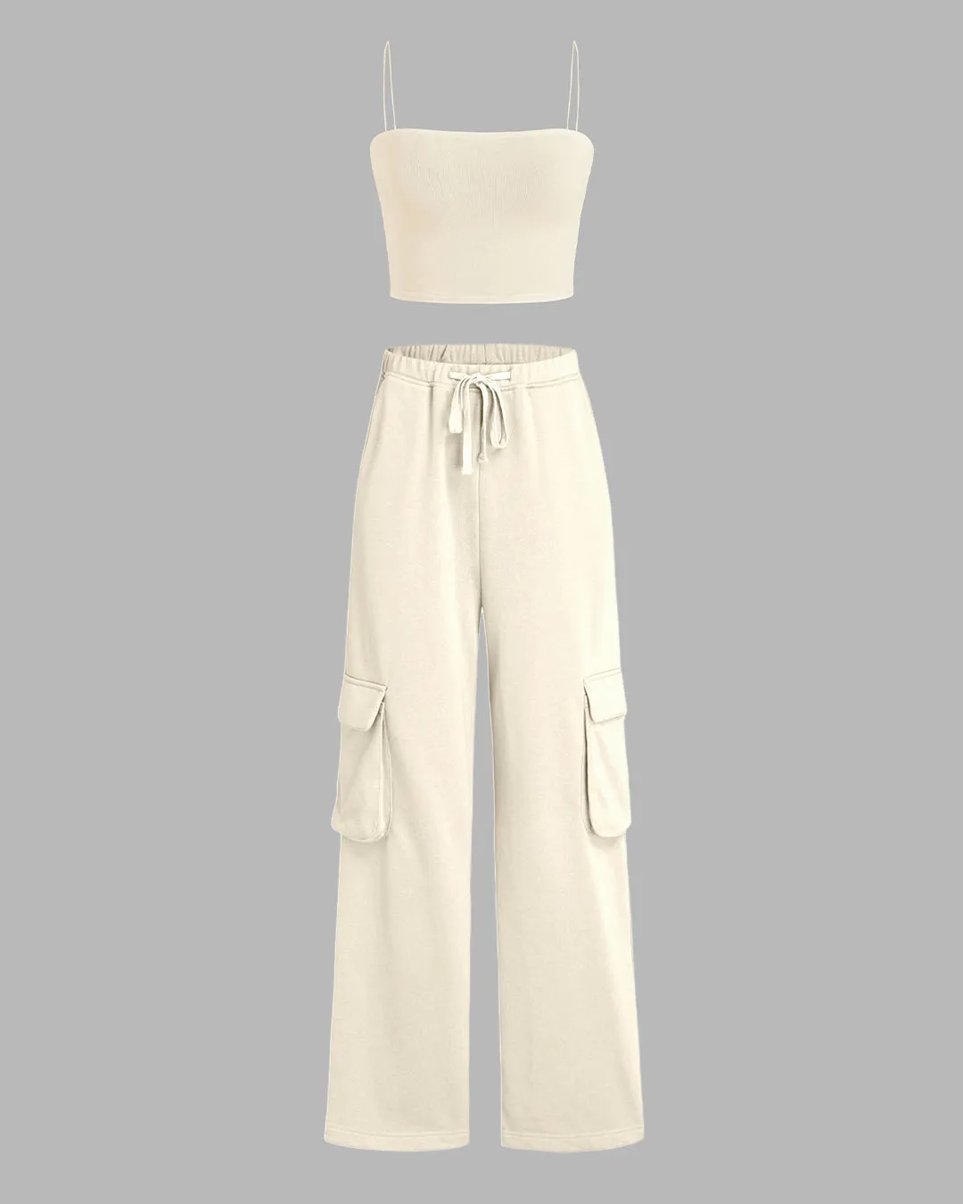 Off Duty Aesthetic Spaghetti Top With Trouser In Cosmic Latte