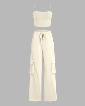 Off Duty Aesthetic Spaghetti Top With Trouser In Cosmic Latte