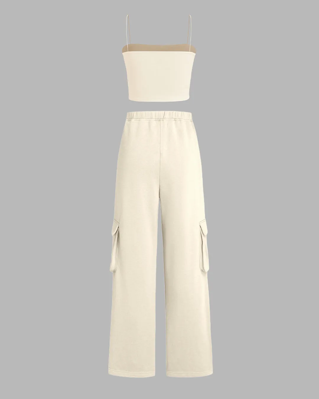 Off Duty Aesthetic Spaghetti Top With Trouser In Cosmic Latte