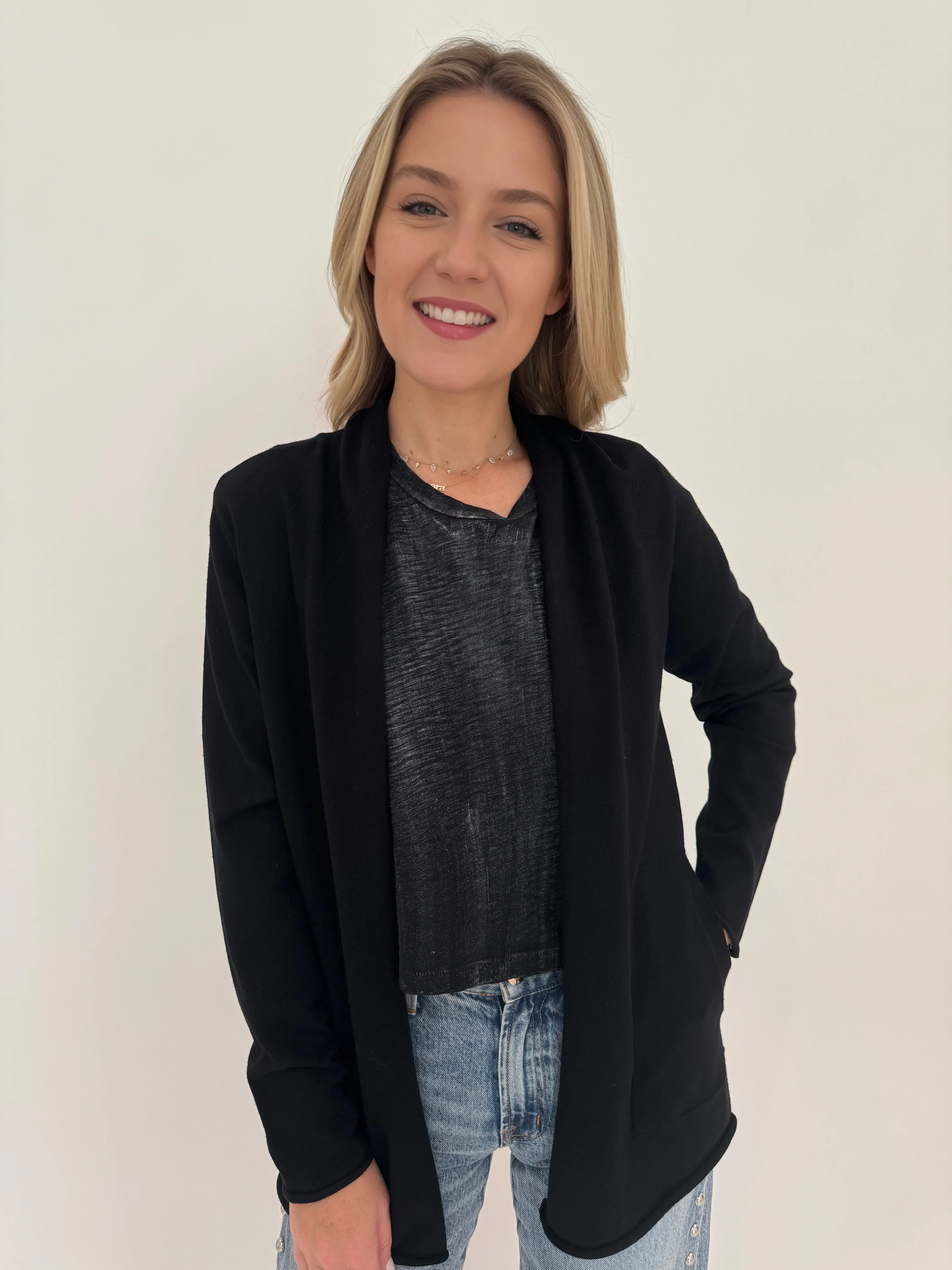 Olivia Long Open Cardigan - Black