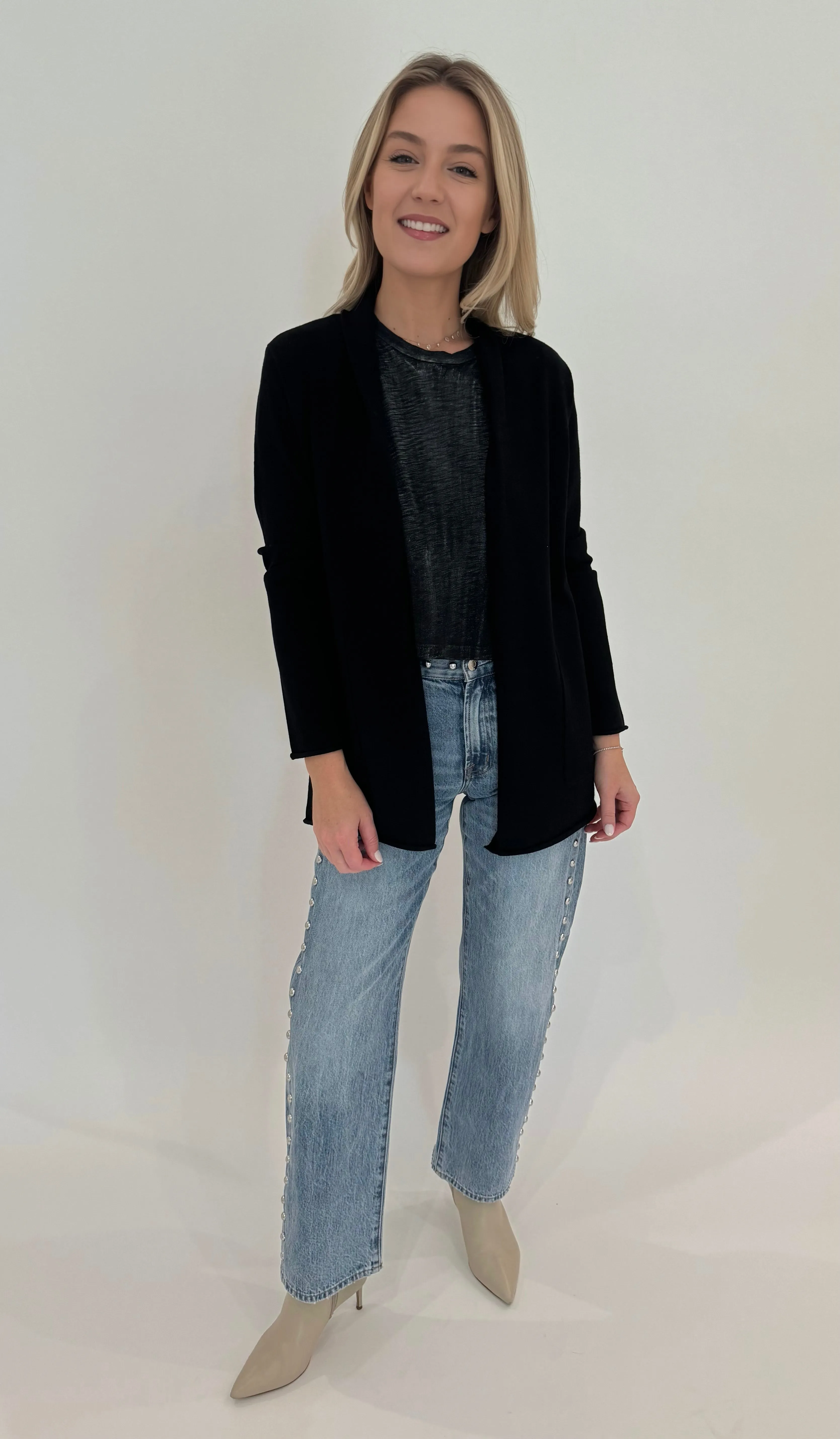 Olivia Long Open Cardigan - Black