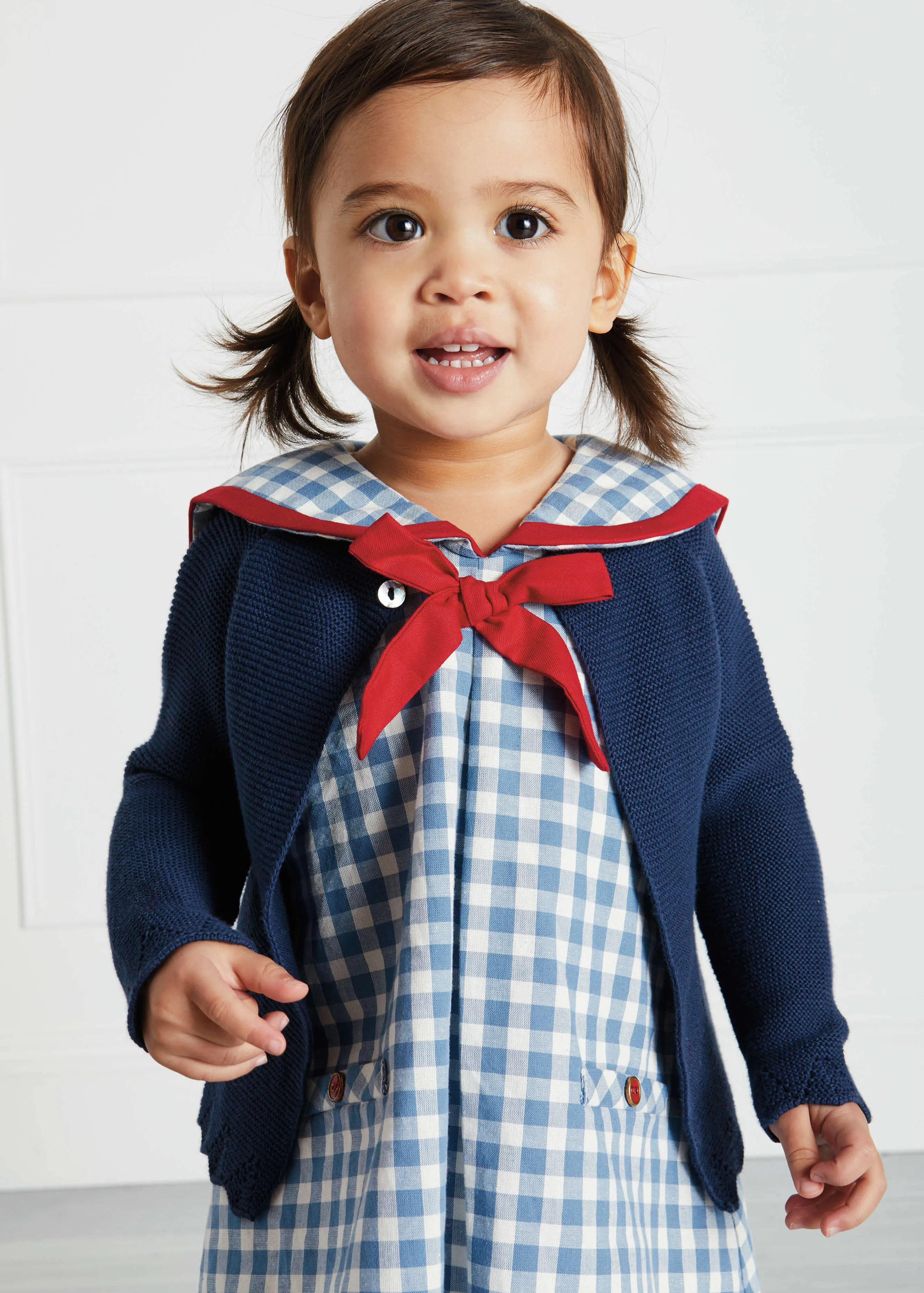 Openwork Hem Single Button Cardigan in Blue (6mths-10yrs)