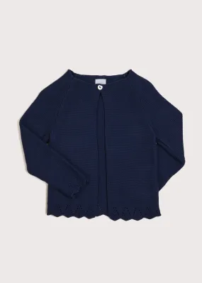 Openwork Hem Single Button Cardigan in Blue (6mths-10yrs)