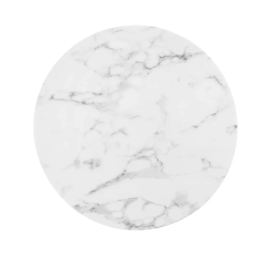 Opulent Aura Round White Faux Marble Bar Table With Brass Base Indoor