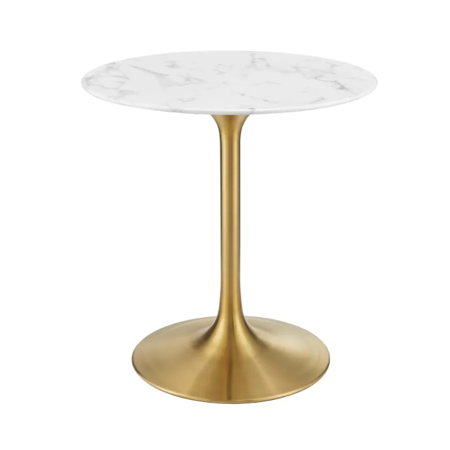 Opulent Aura Round White Faux Marble Bar Table With Brass Base Indoor