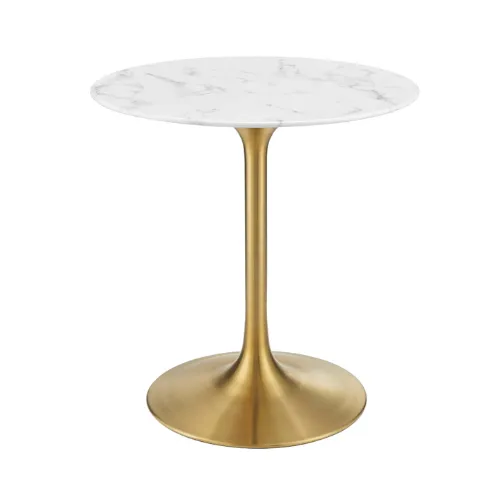 Opulent Aura Round White Faux Marble Bar Table With Brass Base Indoor