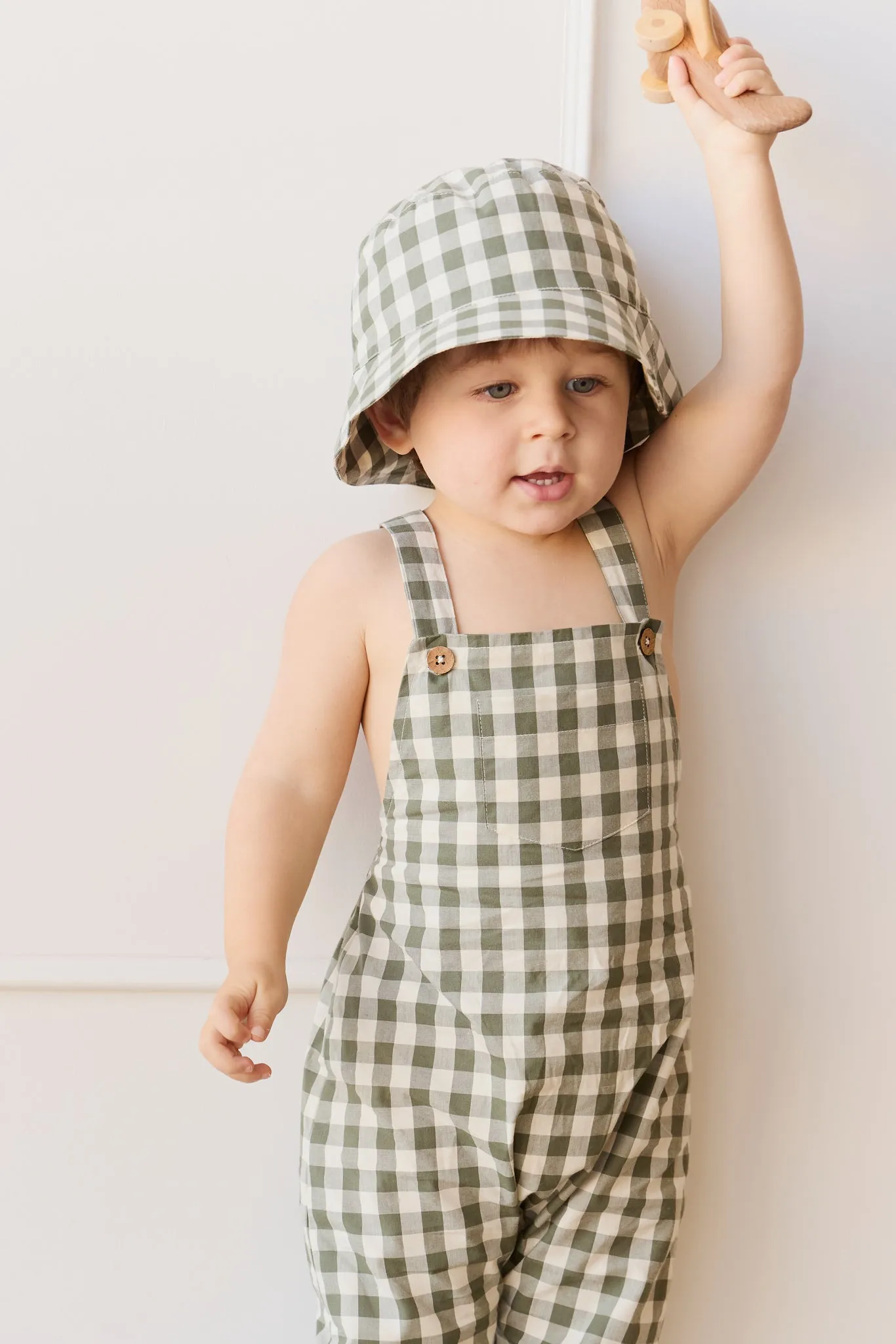 Organic Cotton Kingston Overall - Gingham Grape Leaf