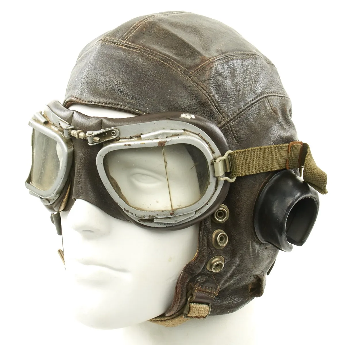 Original British WWII Named RAF Type C Leather Flying Helmet with Mk VIII Goggles