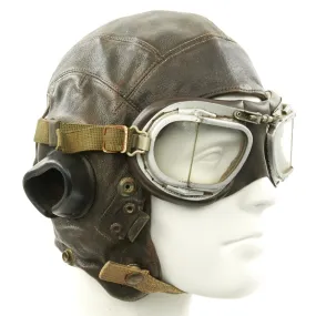 Original British WWII Named RAF Type C Leather Flying Helmet with Mk VIII Goggles