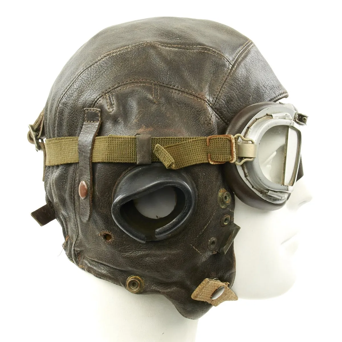 Original British WWII Named RAF Type C Leather Flying Helmet with Mk VIII Goggles
