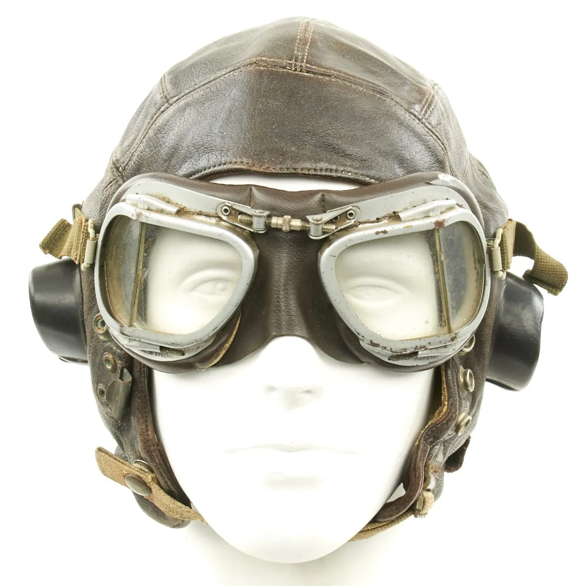Original British WWII Named RAF Type C Leather Flying Helmet with Mk VIII Goggles