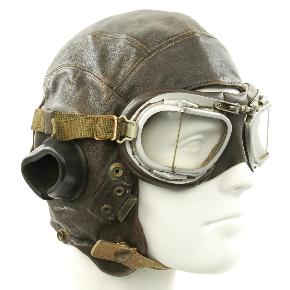 Original British WWII Named RAF Type C Leather Flying Helmet with Mk VIII Goggles