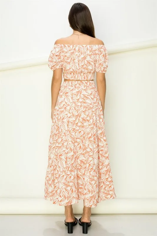 OVER IT OFF-SHOULDER CROP TOP AND MAXI SKIRT SET