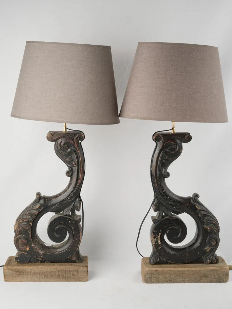 Pair of Napoleon III Blackened Wood Fragment Lamps 37¾"