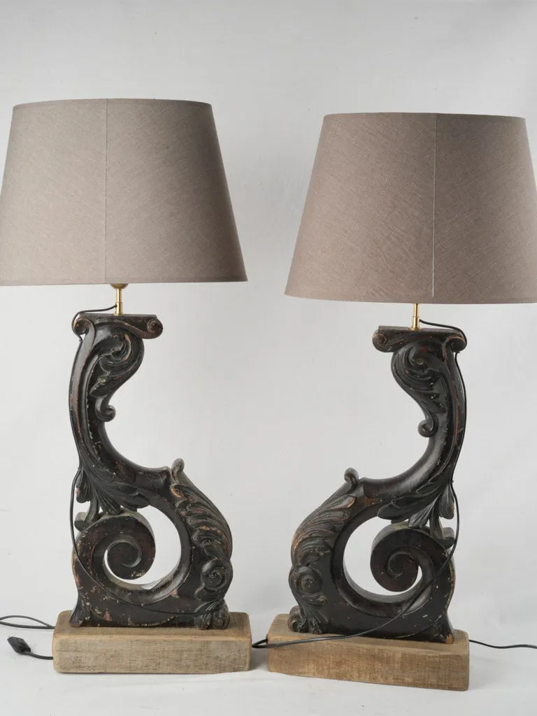 Pair of Napoleon III Blackened Wood Fragment Lamps 37¾"