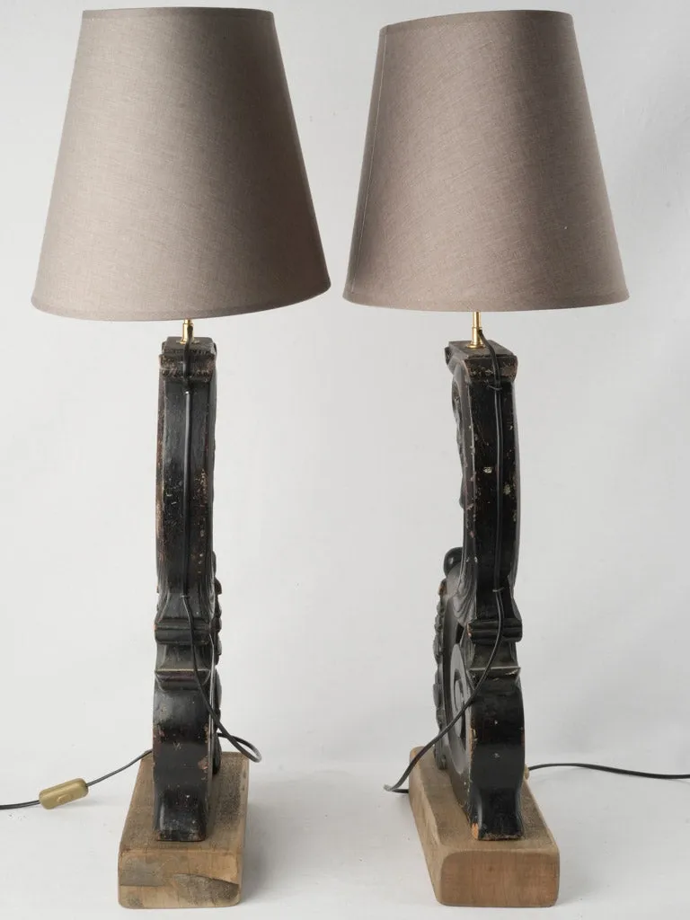 Pair of Napoleon III Blackened Wood Fragment Lamps 37¾"