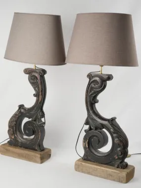 Pair of Napoleon III Blackened Wood Fragment Lamps 37¾"