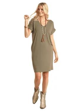 Panhandle Women's Olive V-Neck Cuff Dress WLWRD1R1VP