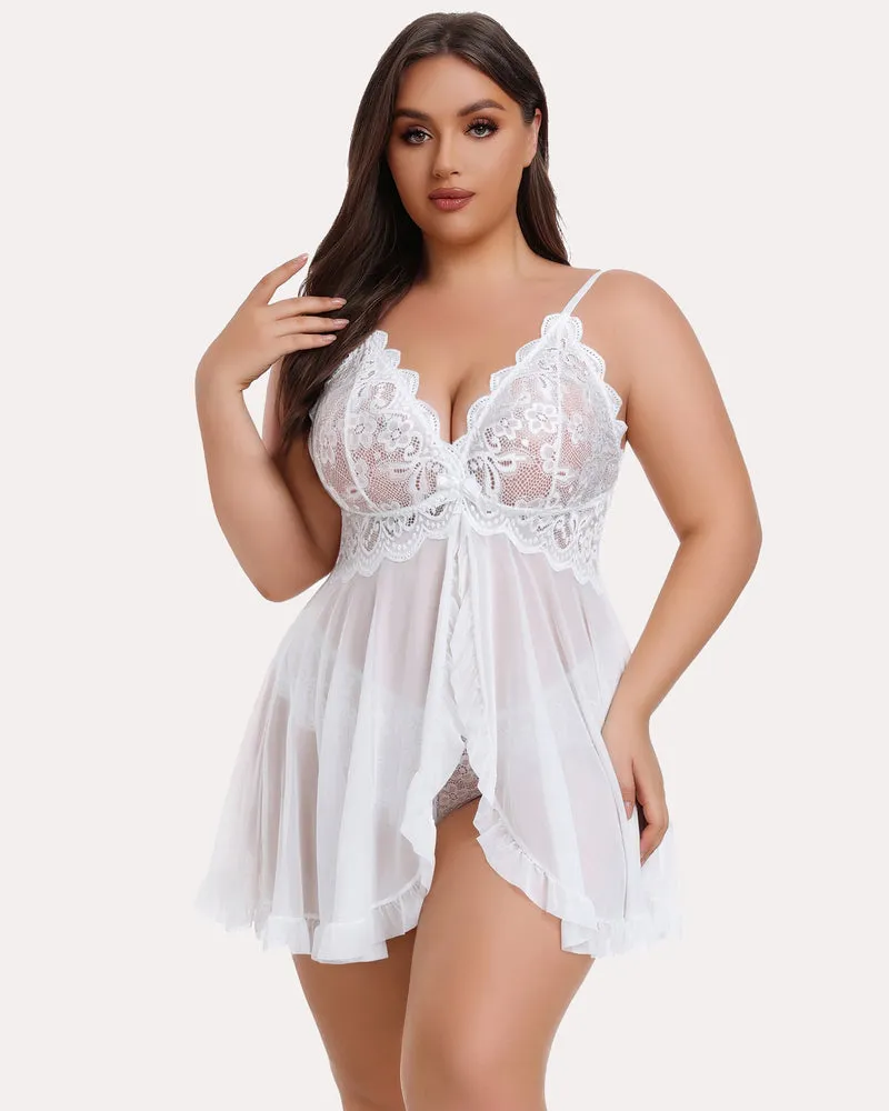 Plus Size Lace Open Front Babydoll