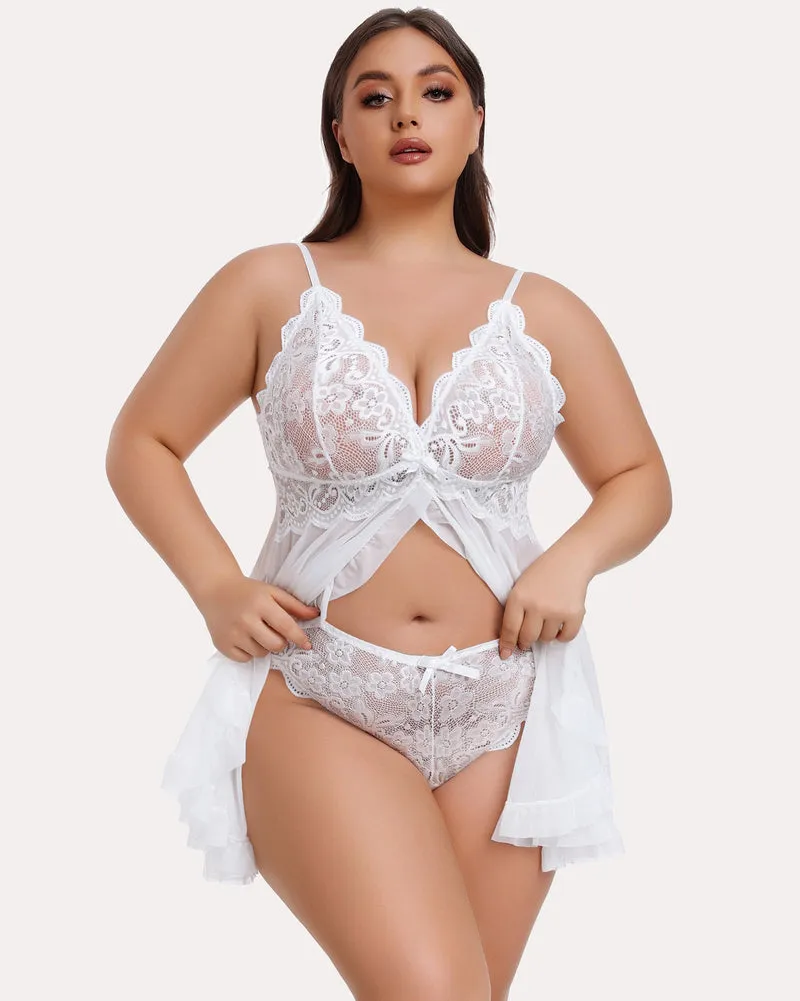Plus Size Lace Open Front Babydoll