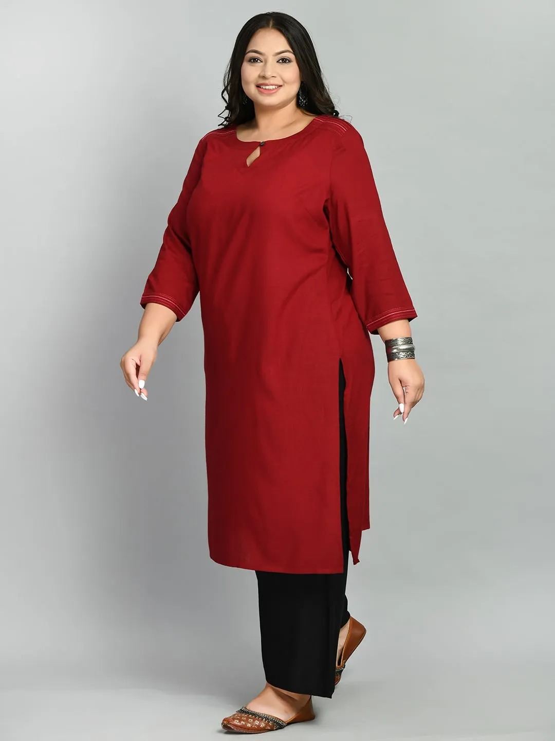 Plus Size Royal Maroon Anchor Kurta