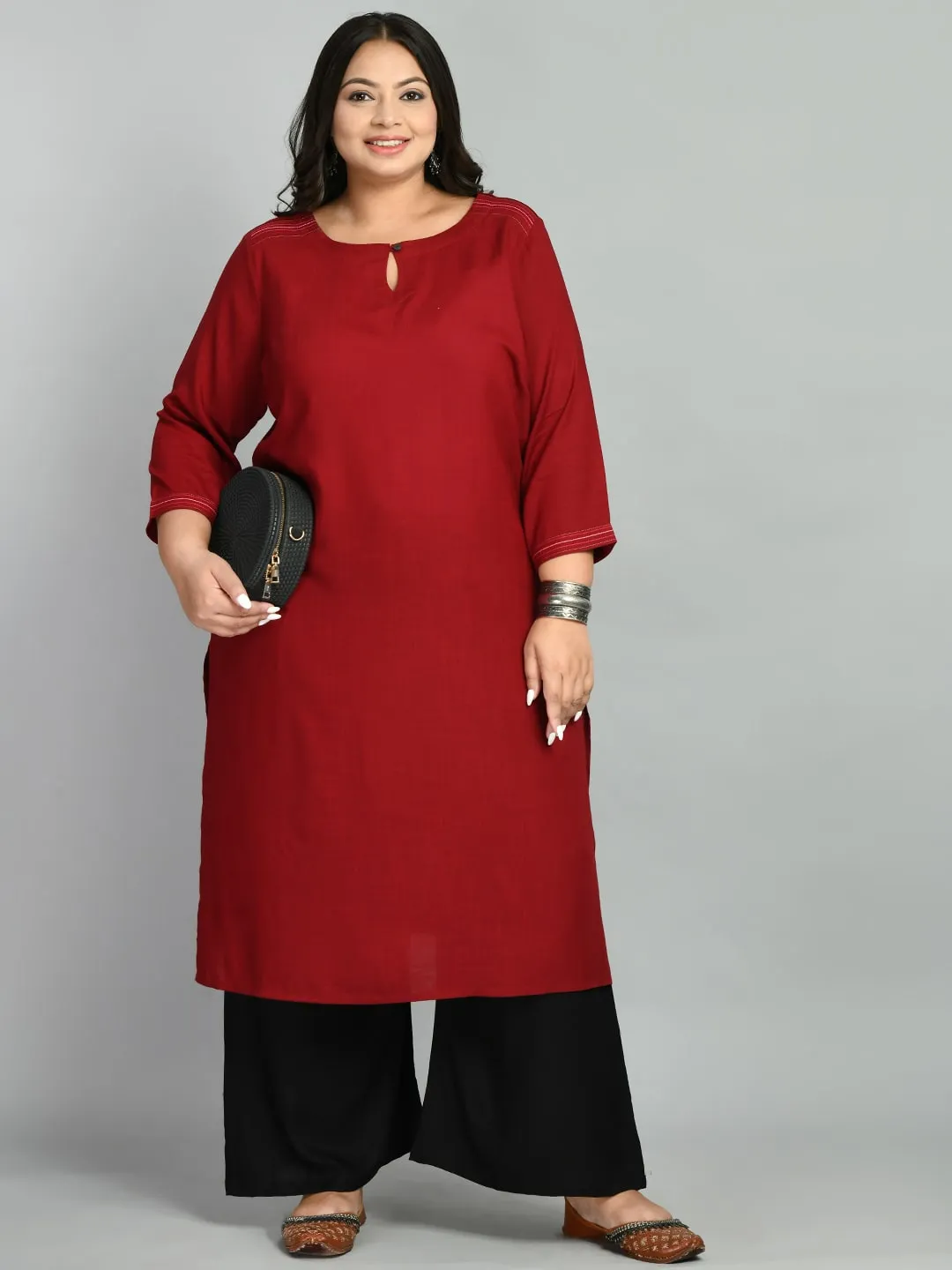 Plus Size Royal Maroon Anchor Kurta