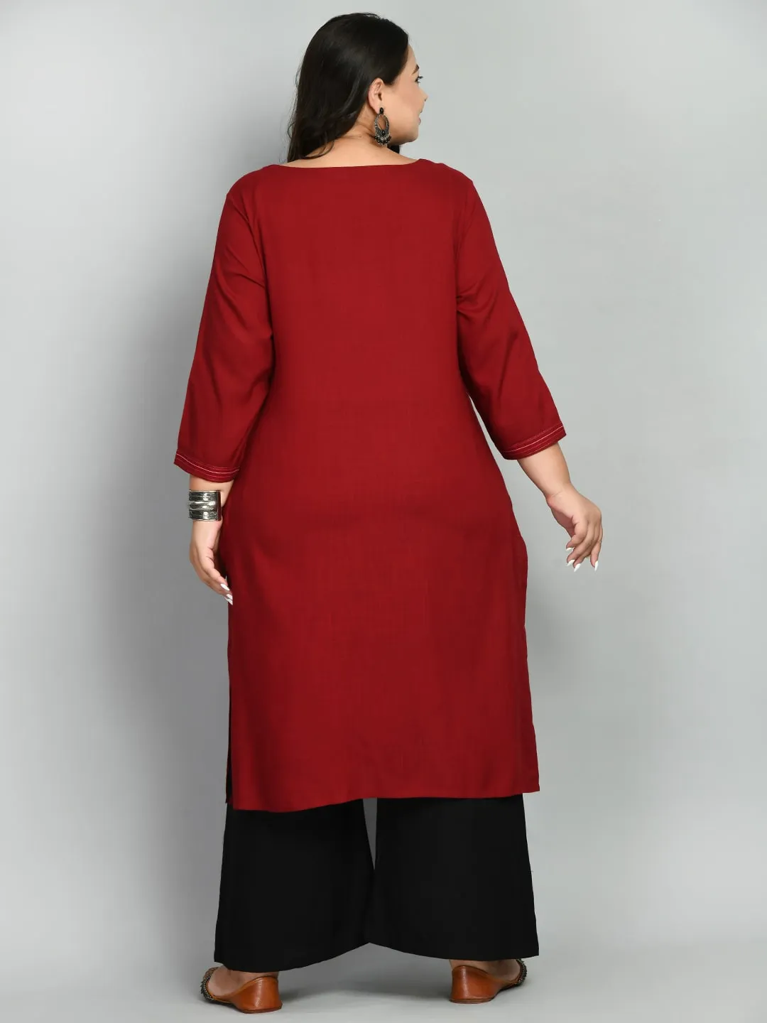 Plus Size Royal Maroon Anchor Kurta