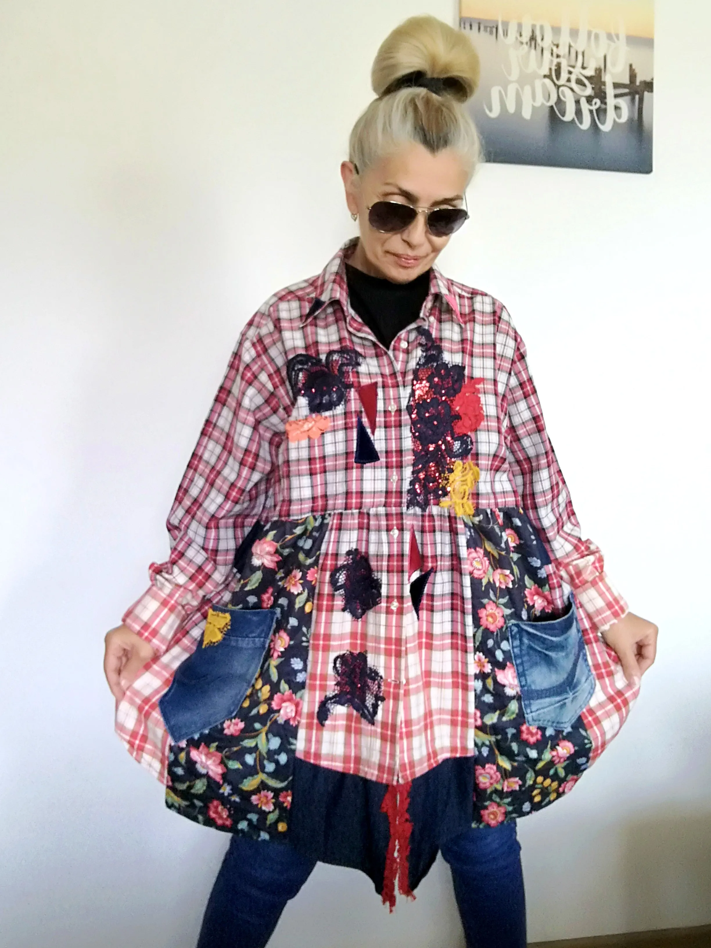 Plus Size Shirt Dress 2XL Boho Fall Jacket Dress