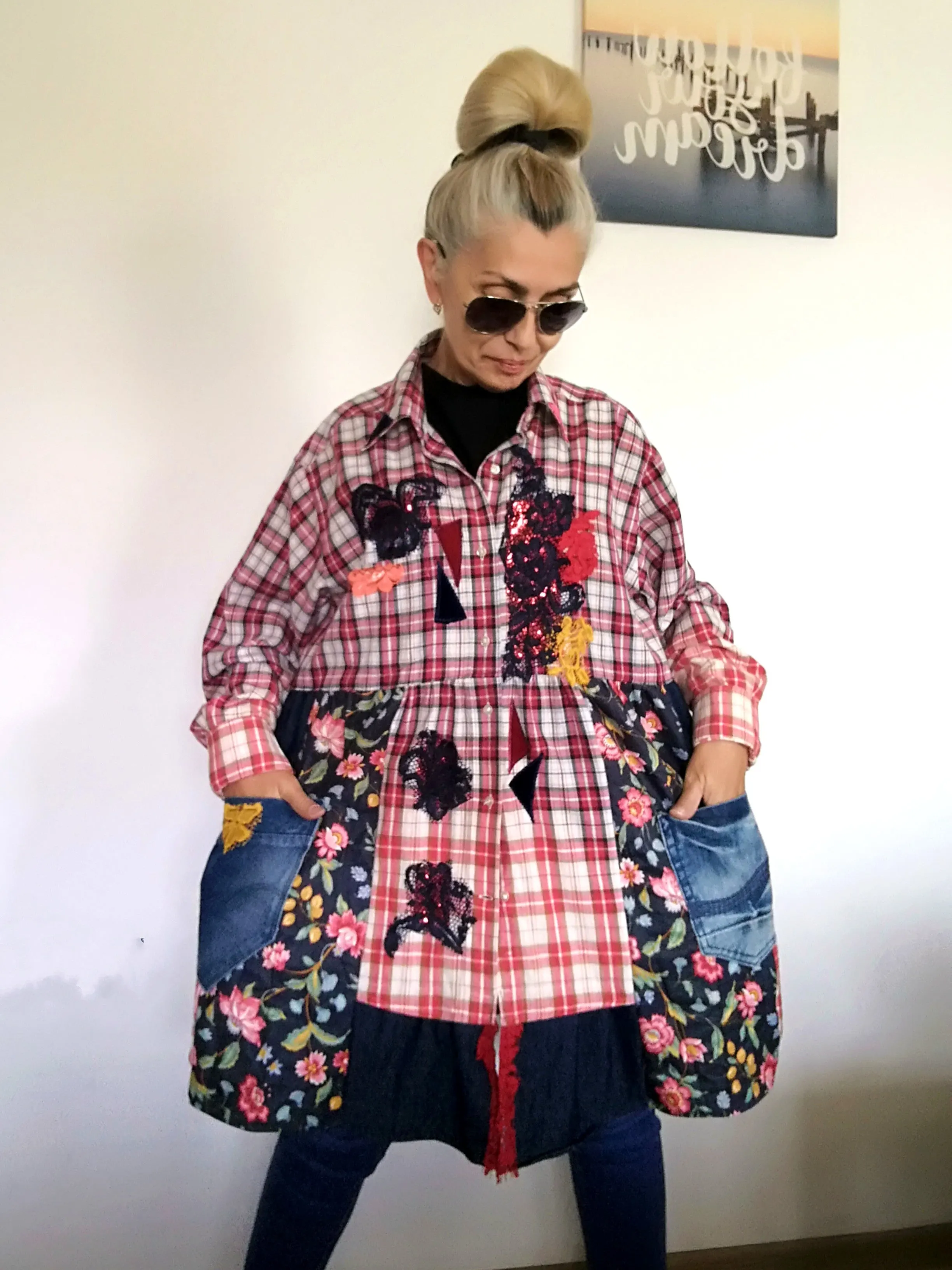 Plus Size Shirt Dress 2XL Boho Fall Jacket Dress