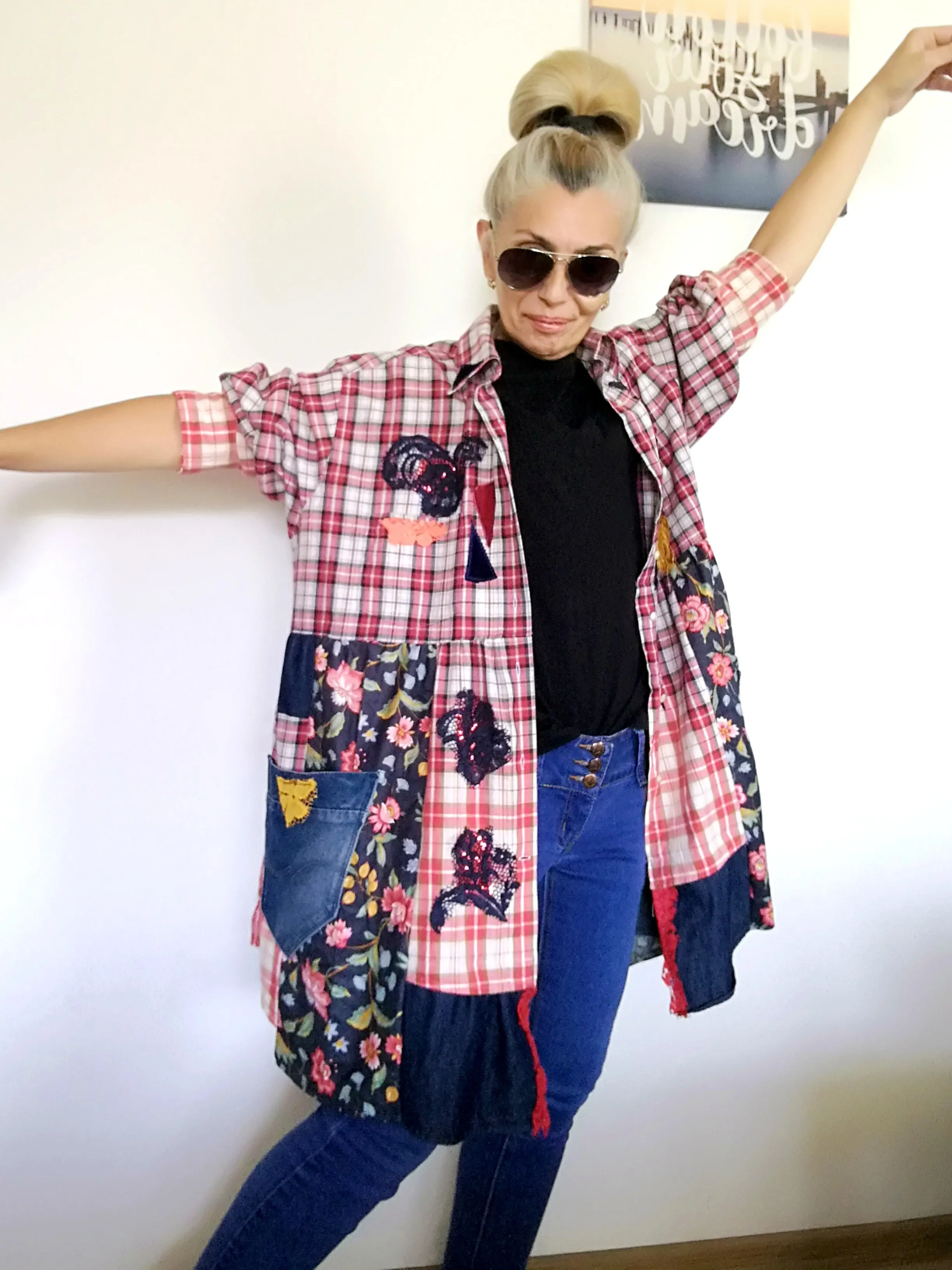 Plus Size Shirt Dress 2XL Boho Fall Jacket Dress