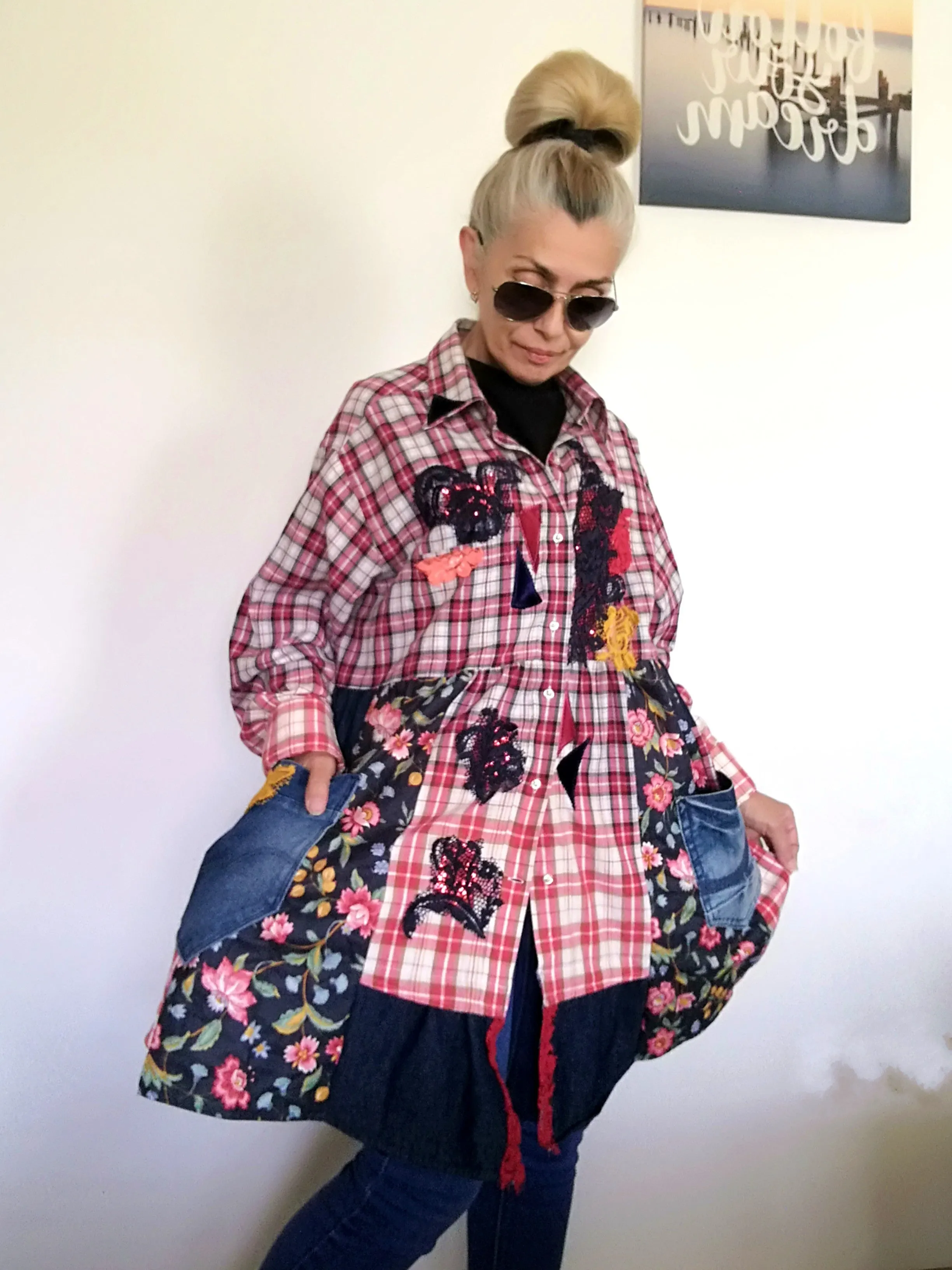 Plus Size Shirt Dress 2XL Boho Fall Jacket Dress