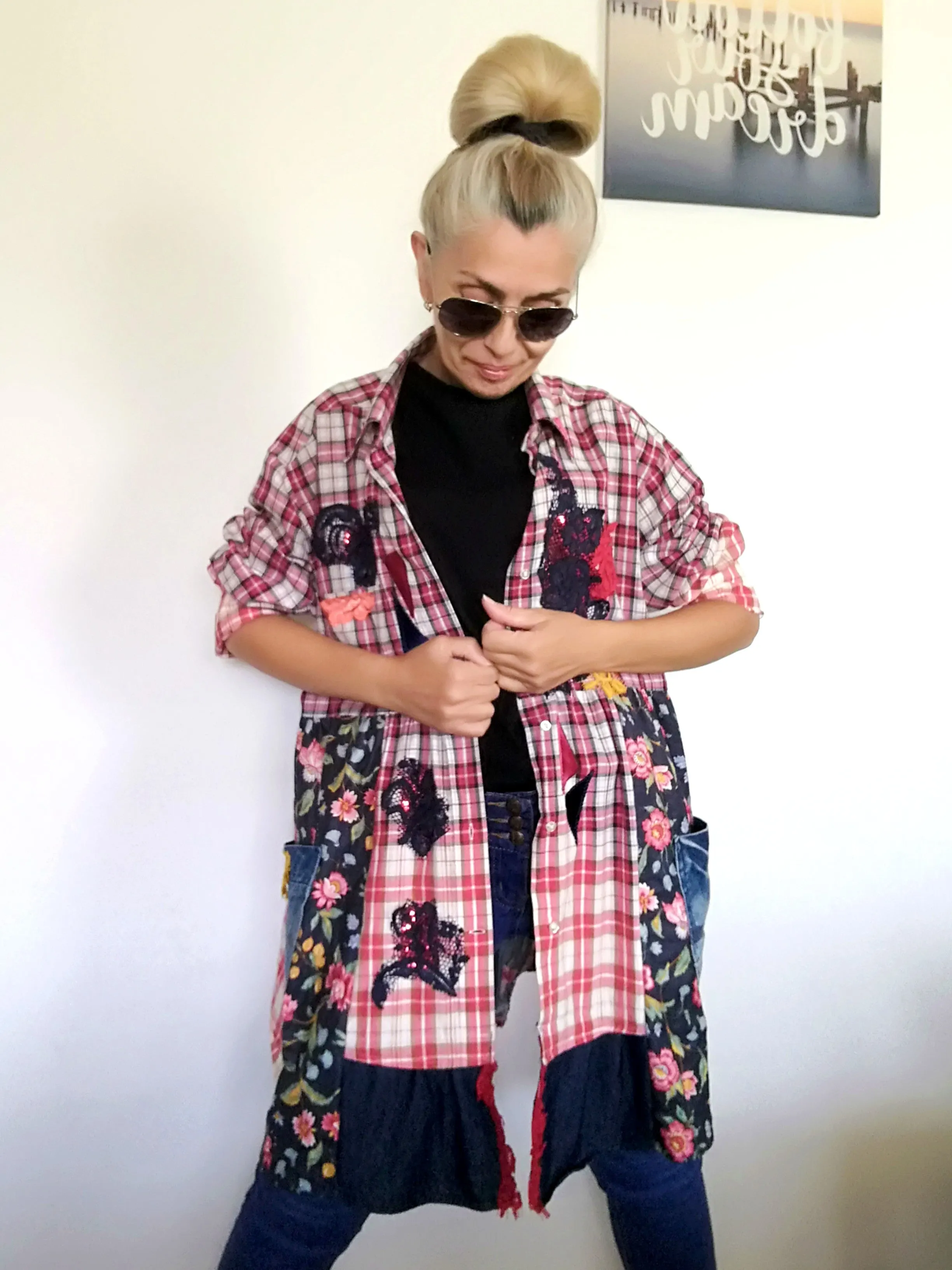 Plus Size Shirt Dress 2XL Boho Fall Jacket Dress