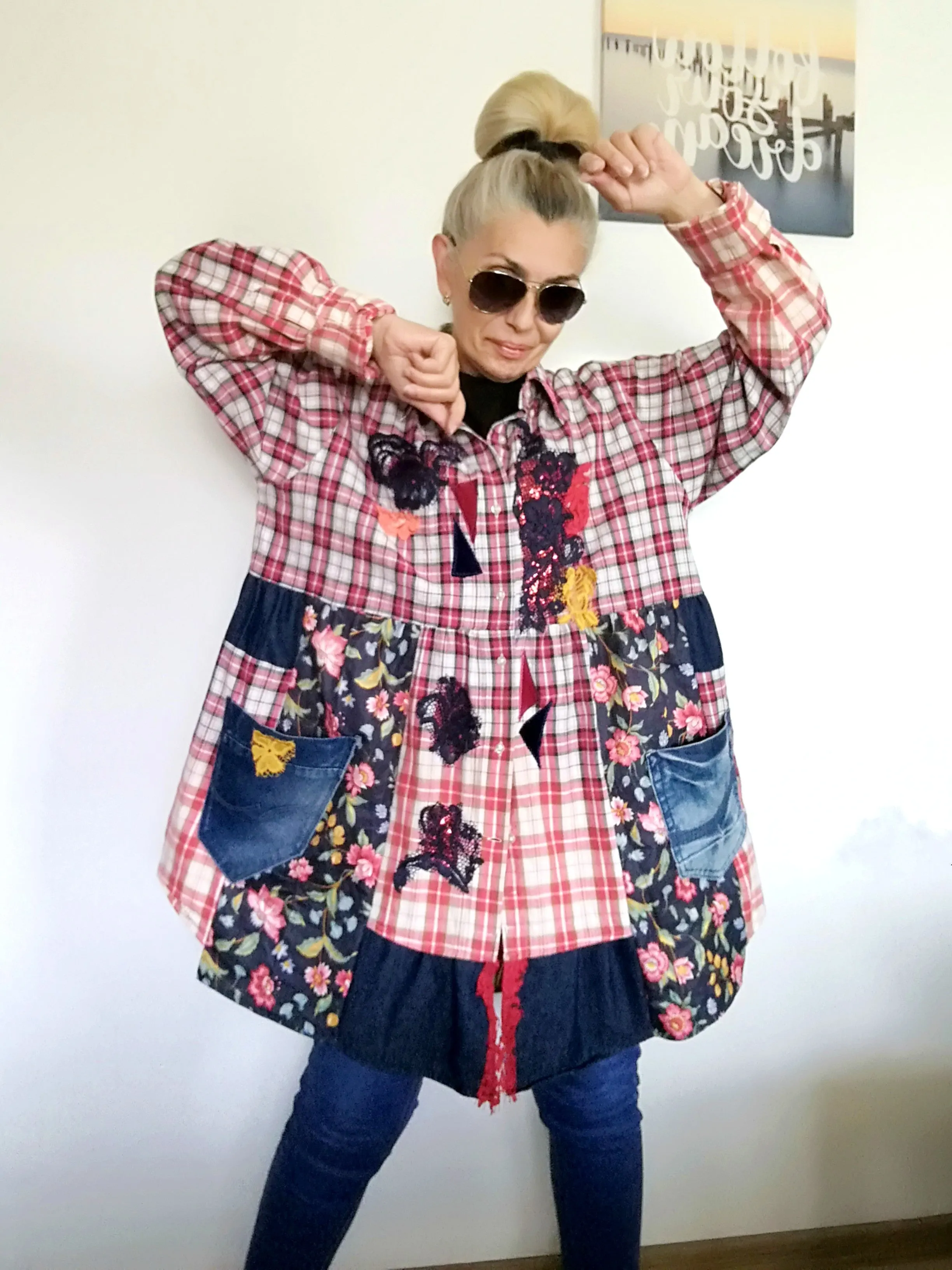 Plus Size Shirt Dress 2XL Boho Fall Jacket Dress