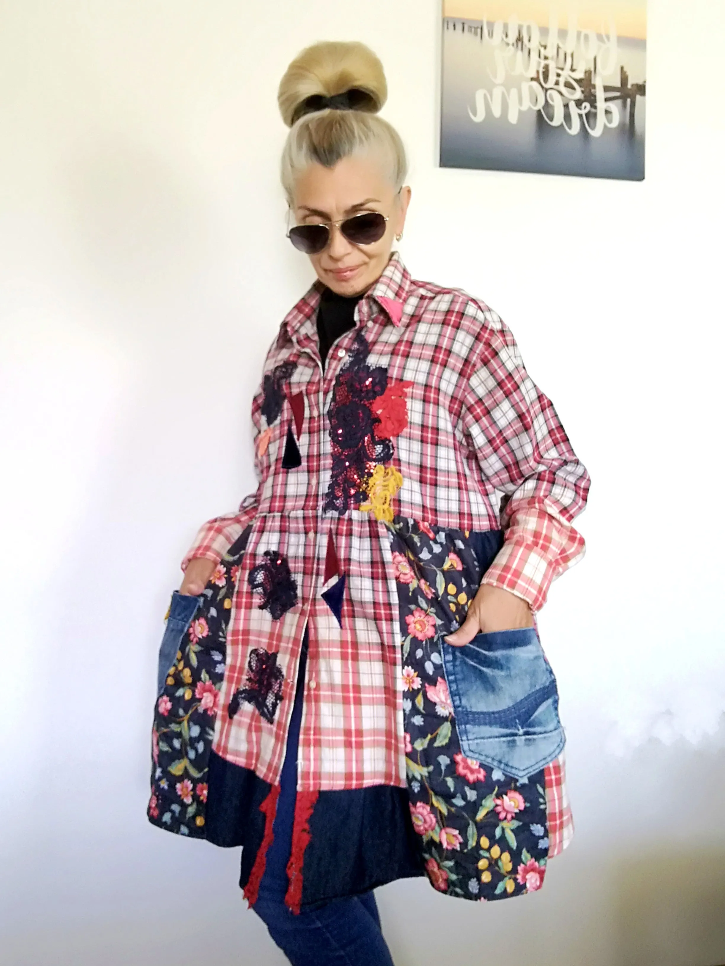 Plus Size Shirt Dress 2XL Boho Fall Jacket Dress
