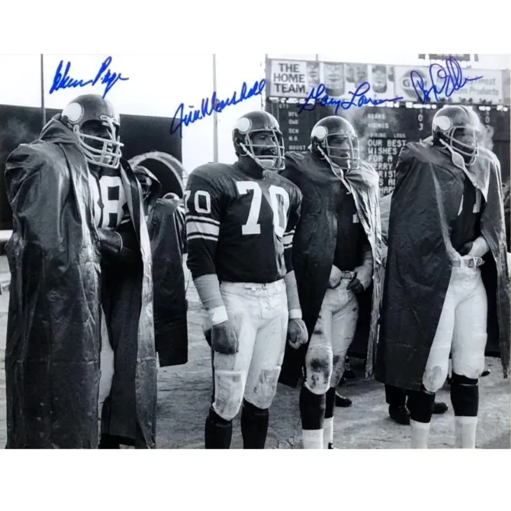 Purple People Eaters Signed Scoreboard 16x20 Photo - Carl Eller, Alan Page, Jim Marshall, and Gary Larsen