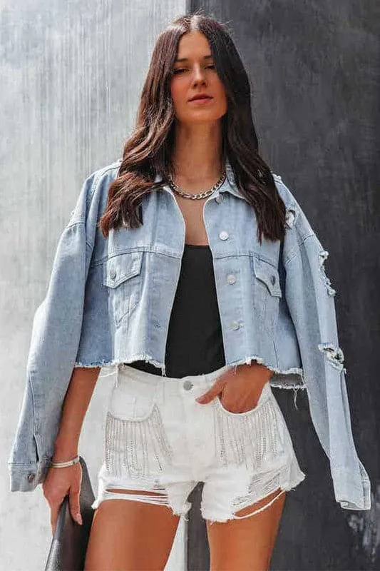 PZ720 Tassel Ripped Denim Shorts