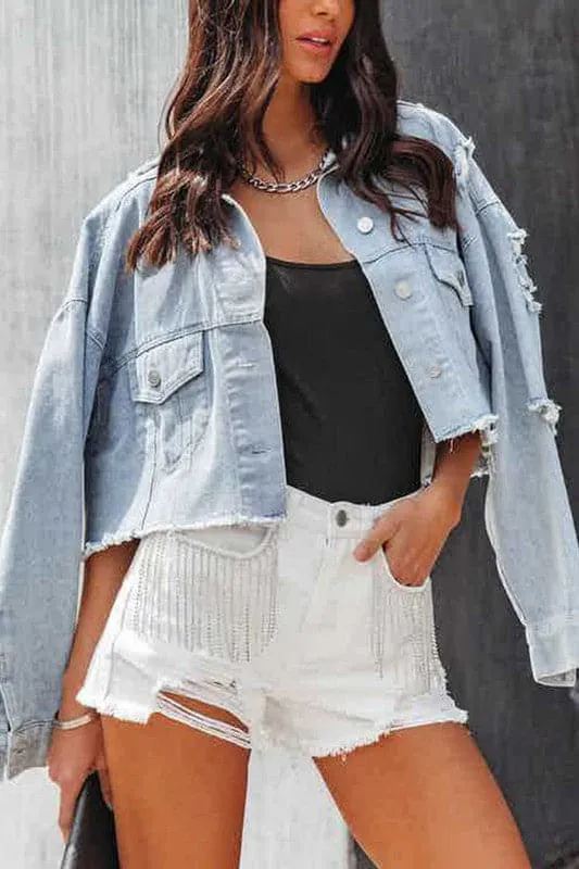 PZ720 Tassel Ripped Denim Shorts