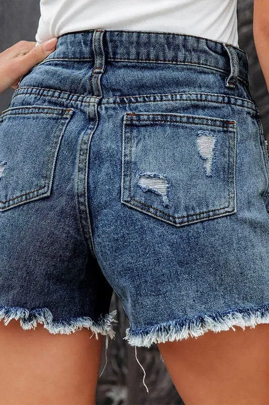 PZ720 Tassel Ripped Denim Shorts